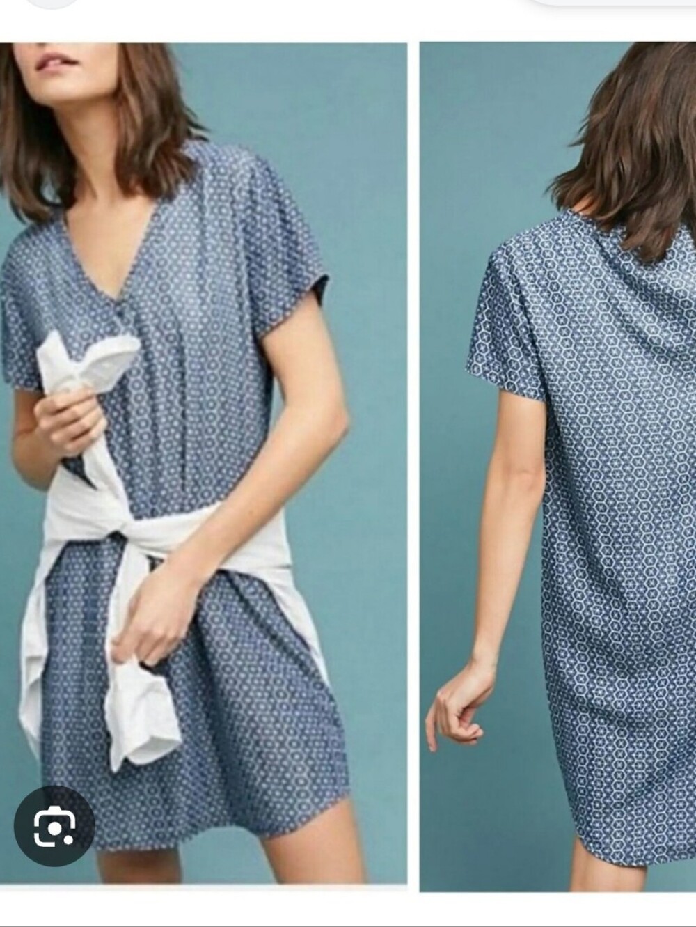 Anthropologie Blue Printed Short Sleeve Shift Dress